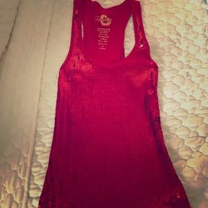 Red sequined tank top